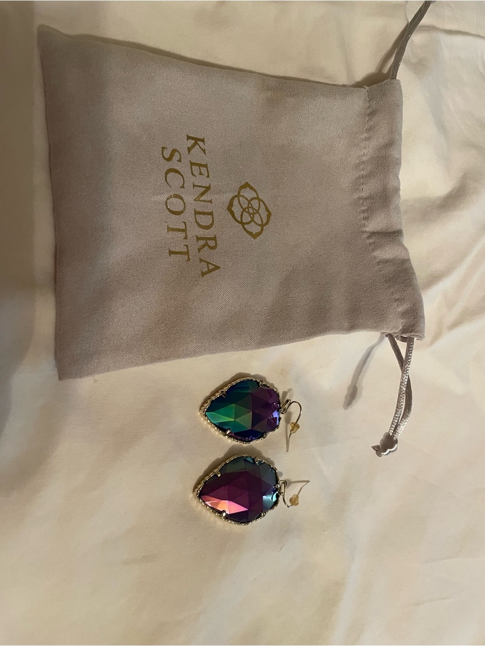 Kendra Scott Iridescent Blue-Purple Faceted Teardrop Earrings